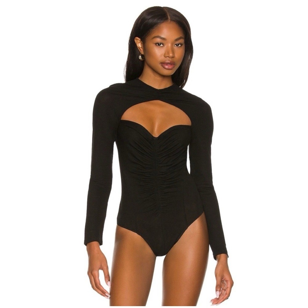 ASTR THE LABEL‎ Cristen Ruched Cutout Bodysuit Black Size XS